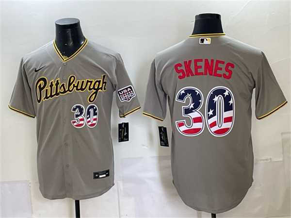 Mens Pittsburgh Pirates #30 Paul Skenes Gray USA 250 Fourth of July Stitched Jersey Dzhi->pittsburgh pirates->MLB Jersey