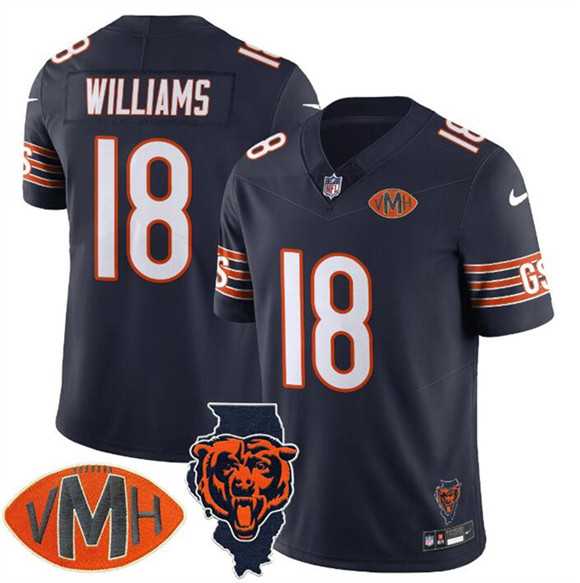 Men & Women & Youth Chicago Bears #18 Caleb Williams Navy F.U.S.E. With Illinois and VMH Patch Limited Stitched Jersey->carolina panthers->NFL Jersey
