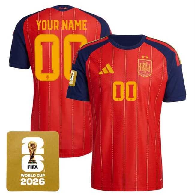 Men%27s Spain Team Custom Red 2026 World Cup Home Soccer Jersey->->Custom Jersey