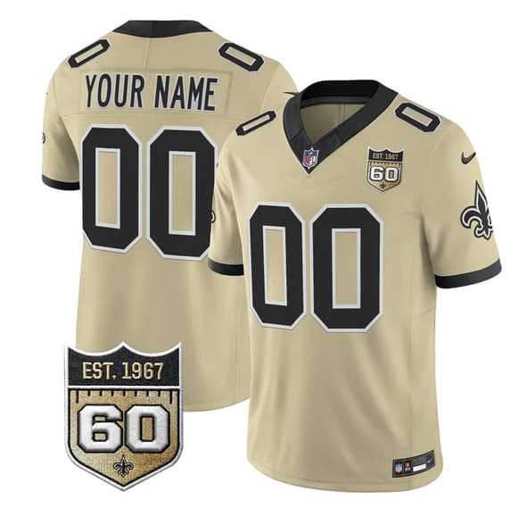 Men%27s New Orleans Saints Active Player Custom Gold F.U.S.E. 60th Anniversary Patch Vapor Limited Stitched Jersey->customized nfl jersey->Custom Jersey