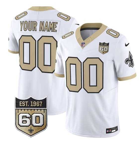 Men%27s New Orleans Saints Active Player Custom White F.U.S.E. 60th Anniversary Patch Vapor Limited Stitched Jersey->customized nfl jersey->Custom Jersey
