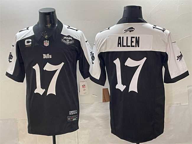 Men%27s Buffalo Bills #17 Josh Allen Black White 2025 F.U.S.E. %27Gothic Cold Front Edition%27 With Farewell Patch & 4-Star C Patch Vapor Limited Stitched Jersey->buffalo bills->NFL Jersey