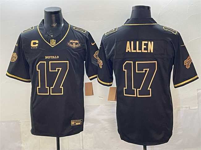 Men%27s Buffalo Bills #17 Josh Allen Black Gold 2025 F.U.S.E. %27Rivalries%27 With Farewell Patch & 4-Star C Patch Vapor Limited Stitched Jersey->buffalo bills->NFL Jersey