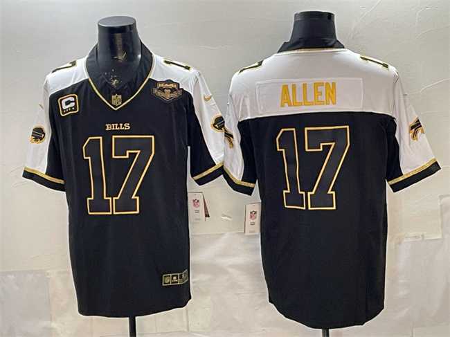 Men%27s Buffalo Bills #17 Josh Allen Black Gold 2025 F.U.S.E. With Farewell Patch & 4-Star C Patch Vapor Limited Stitched Jersey->buffalo bills->NFL Jersey