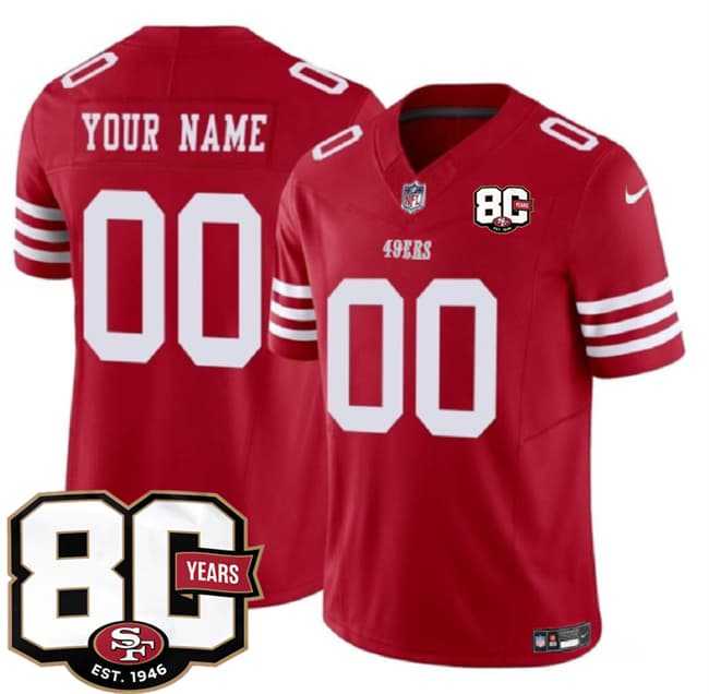 Men%27s San Francisco 49ers Active Player Custom Red 80th Anniversary Patch 2026 F.U.S.E. Vapor Untouchable Limited Stitched Jersey->customized nfl jersey->Custom Jersey