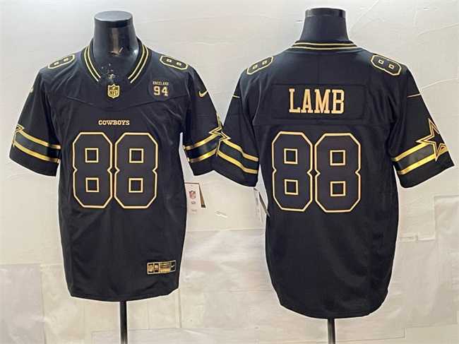 Men%27s Dallas Cowboys #88 CeeDee Lamb Black Gold 2025 F.U.S.E. 94 Marshawn Kneeland Memorial Patch Vapor Limited Stitched Jersey->dallas cowboys->NFL Jersey
