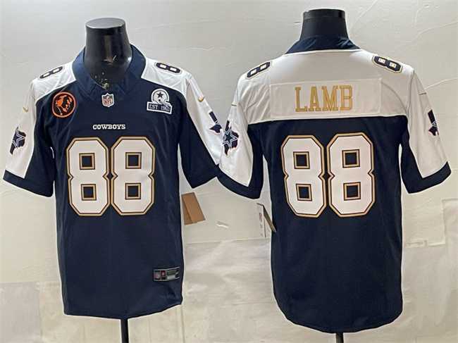 Men%27s Dallas Cowboys #88 CeeDee Lamb Navy F.U.S.E. With John Madden Patch & Established In 1960 Patch Thanksgiving Vapor Limited Stitched Jersey->dallas cowboys->NFL Jersey