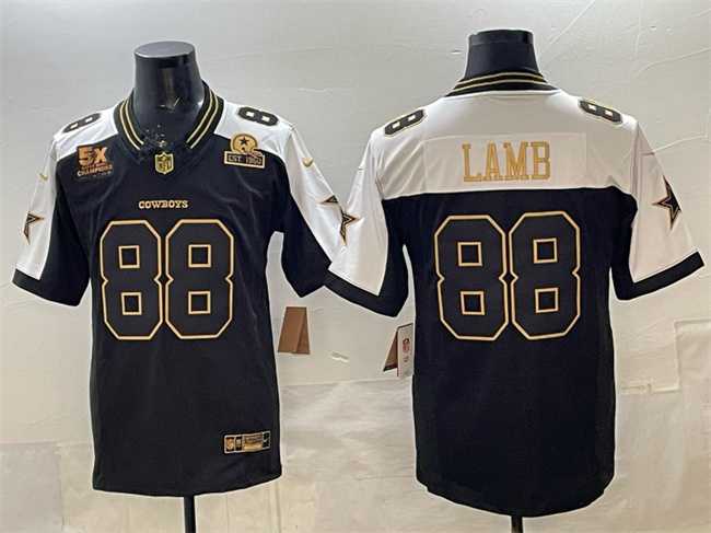 Men%27s Dallas Cowboys #88 CeeDee Lamb Black Gold F.U.S.E. With 5x Super Bowl Champions & Established In 1960 Patch Vapor Limited Stitched Jersey->dallas cowboys->NFL Jersey