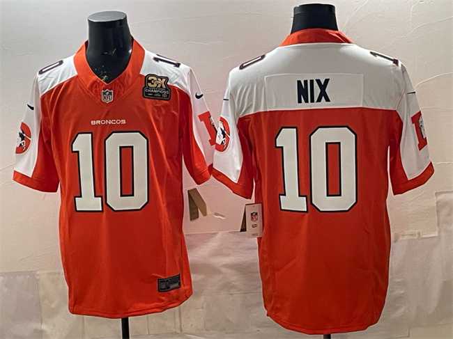 Men%27s Denver Broncos #10 Bo Nix Orange 2024 F.U.S.E. With 3-Time Champions Patch Throwback Vapor Limited Alternate Stitched Jersey->dallas cowboys->NFL Jersey