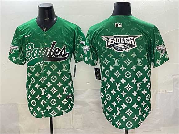 Men%27s Philadelphia Eagles Team Big Logo Green With Patch Limited Stitched Baseball Jersey->pittsburgh steelers->NFL Jersey