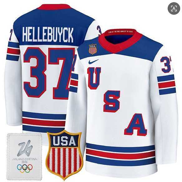 Mens USA #37 Connor Hellebuyck Home White 2026 Olympic Jersey Dzhi->olympics usa jerseys->NHL Jersey