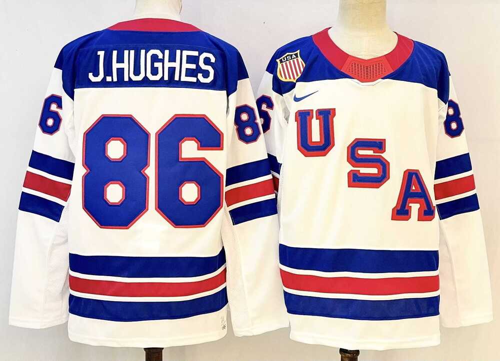Mens USA #86 Jack Hughes White 2025-2026 Stitched Jersey->olympics usa jerseys->NHL Jersey