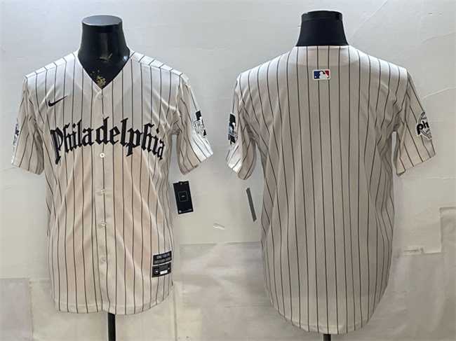 Men%27s Philadelphia Phillies Blank Cream Pinstripe Gothic Vapor Limited Stitched Jersey->philadelphia phillies->MLB Jersey