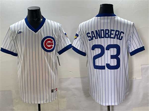 Men%27s Chicago Cubs #23 Ryne Sandberg White Throwback Stitched Jersey->chicago cubs->MLB Jersey
