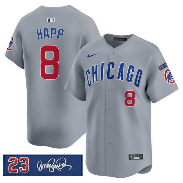 Men%27s Chicago Cubs #8 lan Happ Gray %27Ryne Sandberg Tribute%27 Vapor Limited V3 Stitched Jersey Dzhi->chicago cubs->MLB Jersey