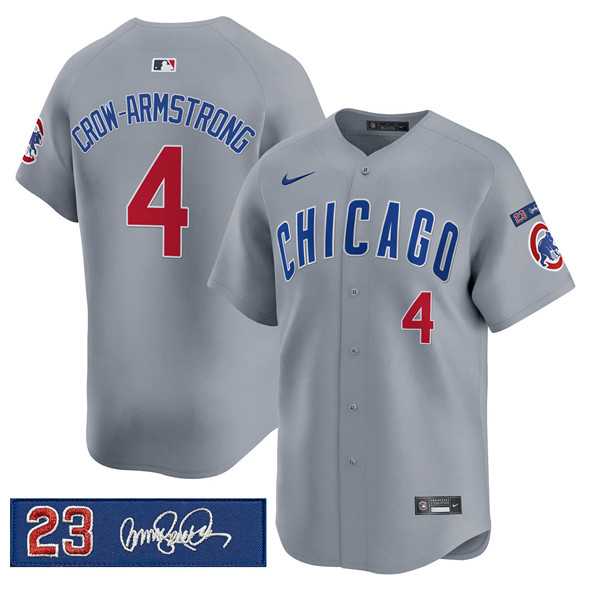 Men%27s Chicago Cubs #4 Pete Crow-Armstrong Gray %27Ryne Sandberg Tribute%27 Vapor Limited V3 Stitched Jersey Dzhi->boston red sox->MLB Jersey