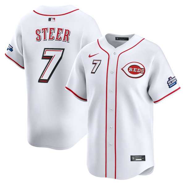 Men%27s Cincinnati Reds #7 Spencer Steer White 2025 Speedway Classic Home Limited Stitched Jersey Dzhi->chicago cubs->MLB Jersey