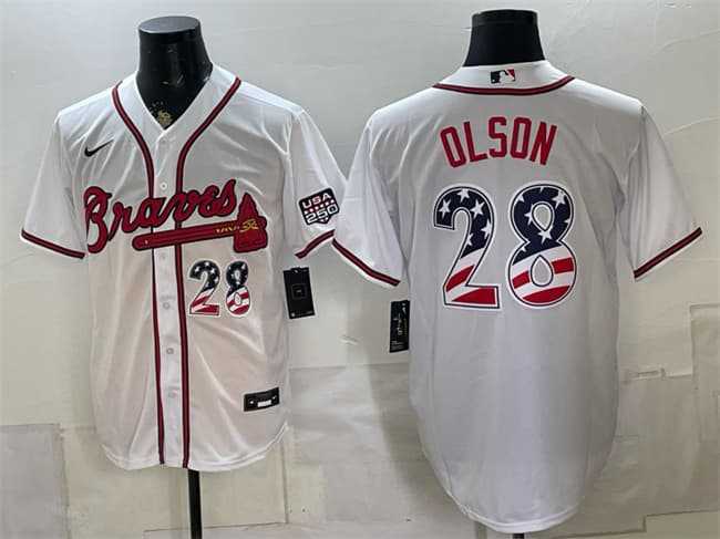 Men%27s Atlanta Braves #28 Matt Olson White USA 250 Fourth of July Home Stadium Stitched Jersey Dzhi->atlanta braves->MLB Jersey