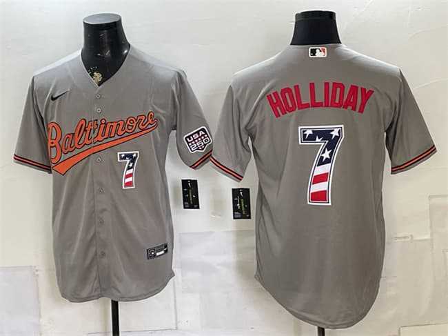 Men%27s Baltimore Orioles #7 Jackson Holliday Gray USA 250 Fourth of July Home Stitched Jersey Dzhi->baltimore orioles->MLB Jersey