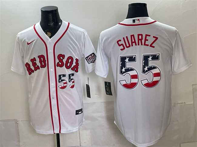 Men%27s Boston Red Sox #55 Ranger Suarez White 2026 USA 250 Fourth of July Home Stitched Jersey Dzhi->boston red sox->MLB Jersey