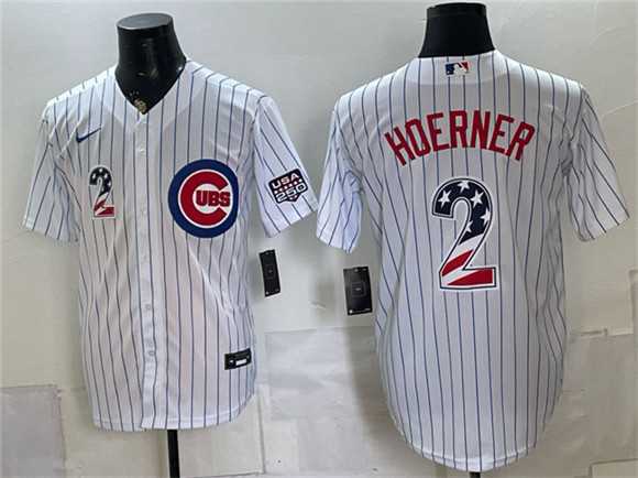 Men%27s Chicago Cubs #2 Nico Hoerner White 2026 USA 250 Fourth of July Home Stadium Stitched Jersey Dzhi->boston red sox->MLB Jersey