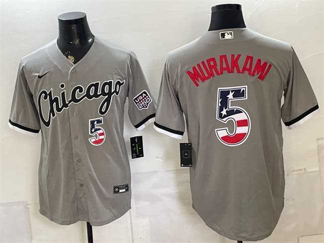 Men%27s Chicago White Sox #5 Munetaka Murakami Gray 2026 USA 250 Fourth of July Stitched Jersey Dzhi->chicago cubs->MLB Jersey