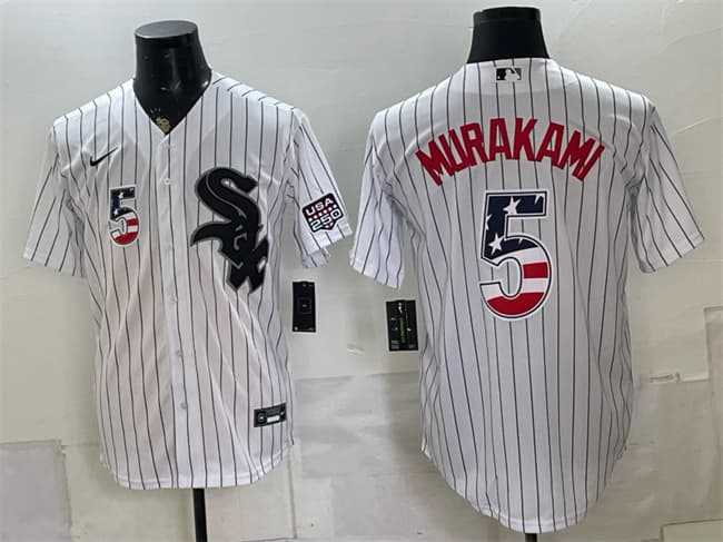 Men%27s Chicago White Sox #5 Munetaka Murakami White 2026 USA 250 Fourth of July Stitched Jersey Dzhi->chicago white sox->MLB Jersey