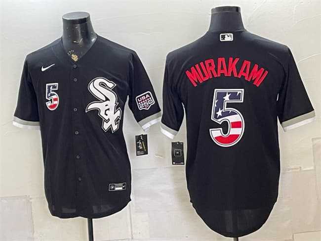 Men%27s Chicago White Sox #5 Munetaka Murakami Black 2026 USA 250 Fourth of July Stitched Jersey Dzhi->chicago cubs->MLB Jersey