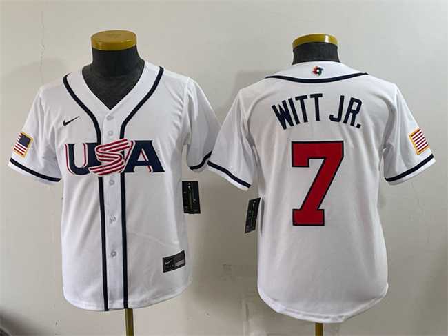 Youth USA Baseball #7 Bobby Witt Jr. White 2026 World Baseball Classic Home Stadium Stitched Jersey->2026 world baseball classic->MLB Jersey
