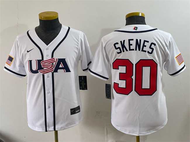 Youth USA Baseball #30 Paul Skenes White 2026 World Baseball Classic Home Stadium Stitched Jersey->mlb youth jerseys->MLB Jersey
