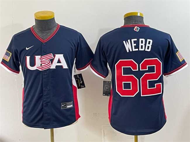 Youth USA Baseball #62 Logan Webb Navy 2026 World Baseball Classic Stadium Stitched Jersey->mlb youth jerseys->MLB Jersey