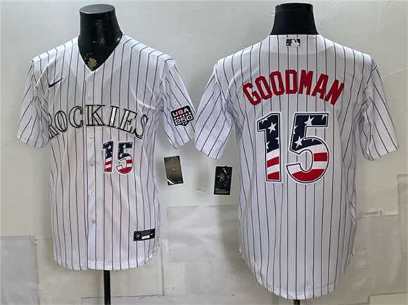 Men%27s Colorado Rockies #15 Hunter Goodman White 2026 USA 250 Fourth of July Home Stitched Jersey Dzhi->colorado rockies->MLB Jersey