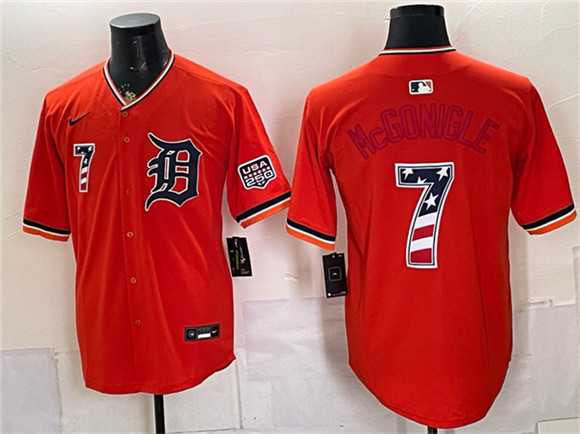 Men%27s Detroit Tigers #7 Kevin McGonigle Orange 2026 USA 250 Fourth of July Stitched Jersey Dzhi->detroit tigers->MLB Jersey