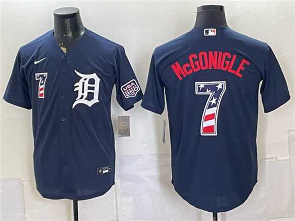 Men%27s Detroit Tigers #7 Kevin McGonigle Navy 2026 USA 250 Fourth of July Stitched Jersey Dzhi->detroit tigers->MLB Jersey
