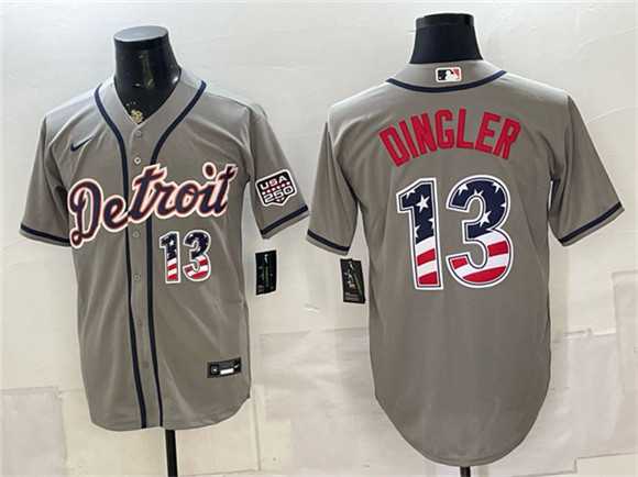 Men%27s Detroit Tigers #13 Dillon Dingler Gray 2026 USA 250 Fourth of July Stitched Jersey Dzhi->detroit tigers->MLB Jersey