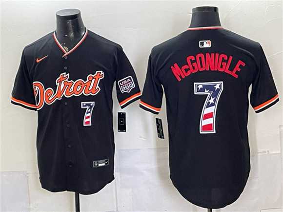 Men%27s Detroit Tigers #7 Kevin McGonigle Black 2026 USA 250 Fourth of July Stitched Jersey Dzhi->detroit tigers->MLB Jersey