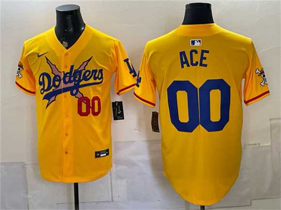 Men%27s Los Angeles Dodgers x One Piece #00 Ace Yellow Vapor Premier Limited Stitched Jersey Dzhi->los angeles dodgers->MLB Jersey