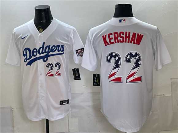 Men%27s Los Angeles Dodgers #22 Clayton Kershaw White USA 250 Fourth of July Home Stitched Jersey Dzhi->los angeles dodgers->MLB Jersey