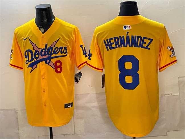 Men%27s Los Angeles Dodgers x One Piece #8 Enrique Hernandez Yellow Vapor Premier Limited Stitched Jersey Dzhi->los angeles dodgers->MLB Jersey
