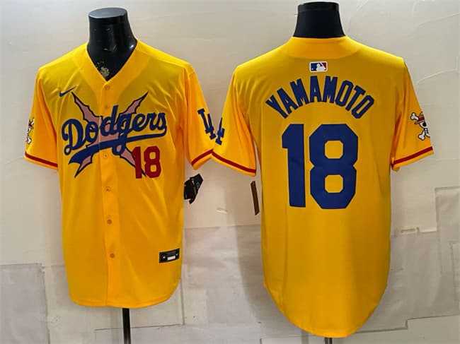 Men%27s Los Angeles Dodgers x One Piece #18 Yoshinobu Yamamoto Yellow Vapor Premier Limited Stitched Jersey Dzhi->los angeles dodgers->MLB Jersey
