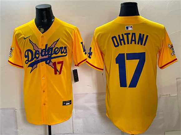 Men%27s Los Angeles Dodgers x One Piece #17 Shohei Ohtani Yellow Vapor Premier Limited Stitched Jersey Dzhi->los angeles dodgers->MLB Jersey