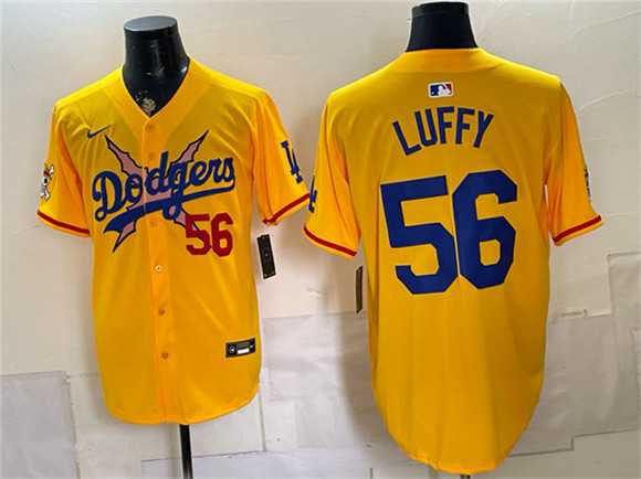 Men%27s Los Angeles Dodgers x One Piece #56 Luffy Yellow Vapor Premier Limited Stitched Jersey Dzhi->los angeles dodgers->MLB Jersey