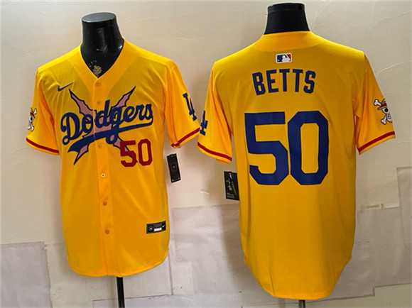 Men%27s Los Angeles Dodgers x One Piece #50 Mookie Betts Yellow Vapor Premier Limited Stitched Jersey Dzhi->los angeles dodgers->MLB Jersey