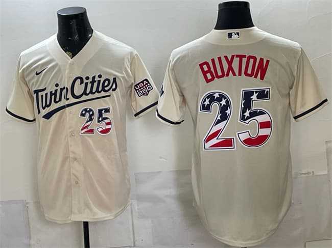 Men%27s Minnesota Twins #25 Byron Buxton Cream 2026 USA 250 Fourth of July Stitched Jersey Dzhi->new york mets->MLB Jersey