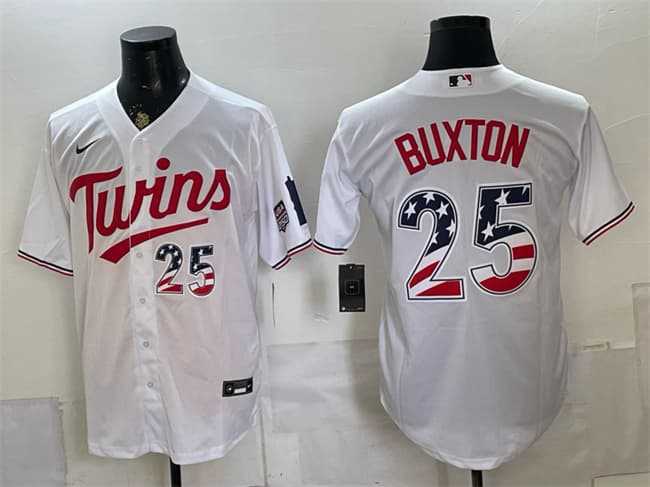 Men%27s Minnesota Twins #25 Byron Buxton White 2026 USA 250 Fourth of July Stitched Jersey Dzhi->new york yankees->MLB Jersey