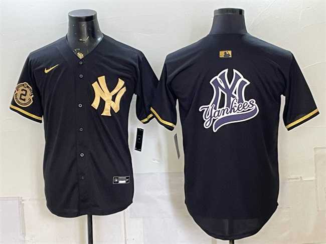 Men%27s New York Yankees Team Big Logo Black Gold With Patch Stitched Jersey Dzhi->new york yankees->MLB Jersey
