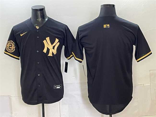 Men%27s New York Yankees Blank Black Gold With Patch Stitched Jersey Dzhi->new york yankees->MLB Jersey