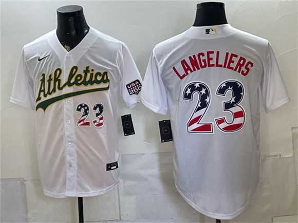 Mens Oakland Athletics #23 Shea Langeliers White 250 Fourth of July Home Stadium Stitched Jersey Dzhi->oakland athletics->MLB Jersey