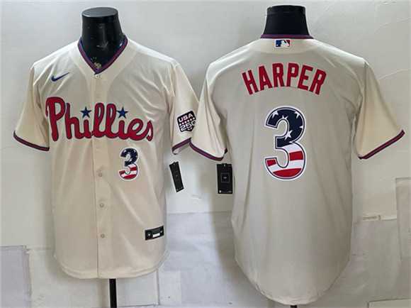 Men%27s Philadelphia Phillies #3 Bryce Harper Cream USA 250 Fourth of July Home Stitched Jersey Dzhi->oakland athletics->MLB Jersey