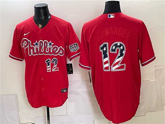 Men%27s Philadelphia Phillies #12 Kyle Schwarber Red USA 250 Fourth of July Home Stitched Jersey Dzhi->philadelphia phillies->MLB Jersey